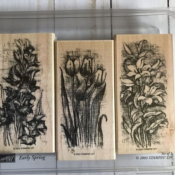 Stampin' Up! Other - Stampin up Early Spring wood mounted rubber stamps set of 3 Large Tulips flowers